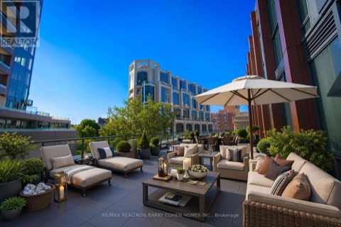 Private terrace with lounge seating, dining table and planters